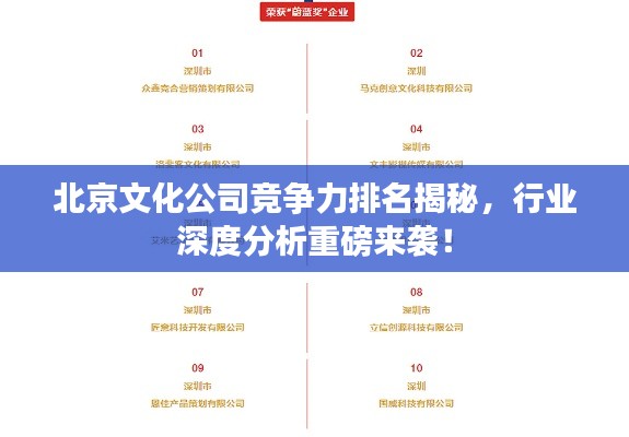 北京文化公司競爭力排名揭秘，行業(yè)深度分析重磅來襲！