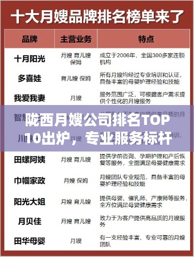隴西月嫂公司排名TOP10出爐，專業(yè)服務標桿典范！
